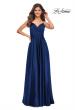 Picture of: Satin Jewel Tone Gown with Criss-Cross Ruched Top in Navy, Style: 30512, Detail Picture 8