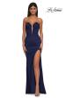 Picture of: Intricately Ruched Strapless Prom Dress with Unique Deep V in Navy, Style: 32923, Detail Picture 8