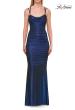Picture of: Metallic Ruched Prom Dress with Strappy Open Back in Navy, Style: 33609, Detail Picture 8
