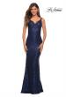 Picture of: Long Stretch Sequin Gown with Low Back in Navy, Detail Picture 9