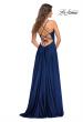 Picture of: Satin Jewel Tone Gown with Criss-Cross Ruched Top in Navy, Style: 30512, Detail Picture 9