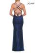 Picture of: Metallic Ruched Prom Dress with Strappy Open Back in Navy, Style: 33609, Detail Picture 9