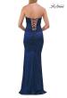 Picture of: Strapless Satin Gown with Ruching and Lace-Up Back in Navy, Style: 33654, Detail Picture 9