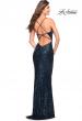 Picture of: Soft Sequin Long Gown with Lace Up Back in Navy, Style: 29949, Detail Picture 10