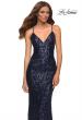 Picture of: Print Sequin Gown in Jewel Tones with V Neckline in Blue, Style: 30496, Detail Picture 10
