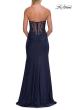 Picture of: Strapless Jersey Corset Gown with High Slit and Ruched Detail in Navy, Style: 33396, Detail Picture 10