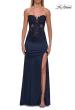 Picture of: Lace and Satin Gown with Sheer Bodice and High Slit in Navy, Style: 33419, Detail Picture 10