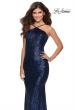 Picture of: Sequin Pyramid Neck Prom Dress with Open Back in Navy, Style: 28650, Detail Picture 11