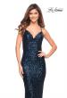 Picture of: Soft Sequin Long Gown with Lace Up Back in Navy, Style: 29949, Detail Picture 11