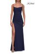 Picture of: Cowl Neck Fitted Gown with Slit and Lace-Up Back in Navy, Style: 33365, Detail Picture 11
