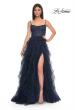 Picture of: Tulle A-Line Dress with Ruffle Skirt and Buster Rhinestone Fishnet Bodice in Navy, Style: 32233, Detail Picture 12
