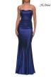 Picture of: Strapless Metallic Jersey Gown with Ruching and Fitted Silhouette in Navy, Style: 33424, Detail Picture 13