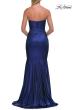 Picture of: Strapless Metallic Jersey Gown with Ruching and Fitted Silhouette in Navy, Style: 33424, Detail Picture 14