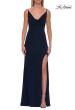 Picture of: Cowl Neck Jersey Gown with Open Back and High Slit in Navy, Style: 33299, Detail Picture 15