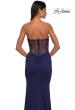 Picture of: Intricately Ruched Strapless Prom Dress with Unique Deep V in Navy, Style: 32923, Detail Picture 16