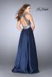 Picture of: Sheer Beaded Halter Top Dress with A-line Skirt in Navy, Style: 24789, Back Picture