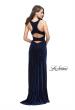 Picture of: Long Velvet Prom Dress with Beading and Open Back in Navy, Style: 25407, Back Picture