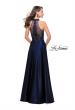 Picture of: Long Prom Dress with Satin A-line Skirt and Beading in Navy, Style: 25617, Back Picture