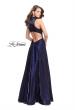 Picture of: Satin Ball Gown with Tonal Beading and Back Cutout in Navy, Style: 25986, Back Picture