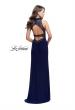 Picture of: Long Form Fitting Prom Gown with Sheer Beaded Detail in Navy, Style: 26004, Back Picture