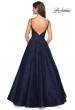 Picture of: Lace Detail Long A Line Prom Dress with Open Back in Navy, Style: 27030, Back Picture