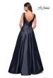 Picture of: Long Mikado Ball Gown with V Front and Back in Navy, Style: 27202, Back Picture