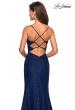 Picture of: Stretch Lace Gown with Square Neckline and Open Back in Navy, Style: 27565, Back Picture