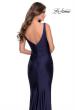 Picture of: Long Jersey Prom Dress with Full V-Shaped Back in Navy, Style: 28634, Back Picture