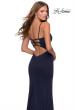 Picture of: Jersey Prom Gown with Lace Up Back and Slit in Navy, Style: 28653, Back Picture