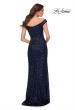 Picture of: Off the Shoulder Sequin Long Dress with Skirt Slit in Navy, Style 29653, Back Picture
