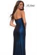 Picture of: Strapless Sweetheart Metallic Jersey Gown with Slit in Navy, Back Picture
