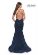 Picture of: Mermaid Rhinestone Tulle Gown with Open Back in Navy, Style: 31119, Back Picture