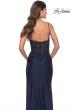 Picture of: Lace Applique Sheer Back Rhinestone Jersey Dress in Navy, Style: 31361, Back Picture