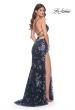 Picture of: Sequin Floral Dress with Illusion Top and High Slit in Navy, Style: 31916, Back Picture