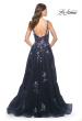 Picture of: A-Line Tulle and Floral Sequin Gown with High Slit in Navy, Style: 31936, Back Picture