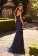 Picture of: Strapless Ruched Mesh Mermaid Evening Gown in Navy, Style: 33588, Back Picture