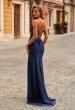 Picture of: Beaded Bodice Gown with Strappy Open Back in Navy, Style: 33613, Back Picture