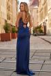 Picture of: Rhinestone Sheer Lace Bodice Prom Dress with High Slit in Navy, Style: 33624, Back Picture