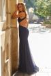 Picture of: Ruched Mesh Gown with Cutout Back in Navy, Style: 33626, Back Picture