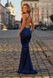 Picture of: Satin and Lace Prom Dress with Side Cutouts and Open Back in Navy, Style: 33651, Back Picture