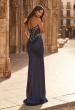 Picture of: High Neck Embellished Jersey Gown with Sheer Corset Bodice in Navy, Style: 33854, Back Picture