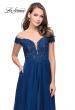 Picture of: Chiffon Prom Dress with Off the Shoulder Lace Top in Navy, Style: 25129, Detail Picture 1, Detail Picture 1