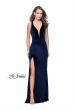 Picture of: Long Velvet Prom Dress with Deep V and Side Leg Slit in Navy, Style: 25363, Detail Picture 1