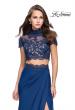 Picture of: Chiffon Two Piece Gown with Lace Top and Belt Detail in Navy, Style: 25384, Detail Picture 1