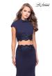 Picture of: Two Piece Jersey Applique Gown with Short Sleeves in Navy, Style: 26196, Detail Picture 1