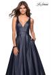 Picture of: Long Mikado Ball Gown with V Front and Back in Navy, Style: 27202, Detail Picture 1