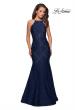 Picture of: Long Lace Prom Dress with High Neckline in Navy, Style: 27289, Detail Picture 1