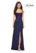 Picture of: Long Jersey Gown with Size Ruching and Slit in Navy, Style: 27470, Back Picture
