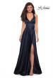Picture of: Metallic Satin Dress with Wrap Around Top and Pockets in Navy, Style: 27487, Back Picture