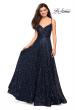 Picture of: sequin Empire Waist Prom Dress with V Back in Navy, Style: 27747, Detail Picture 1